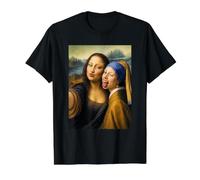 Mona Lisa Selfie Fille avec Boucle d'oreille en Perle Art T-Shirt Graphique avec Valeur