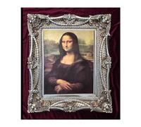 Mona Lisa Tableau avec cadre baroque de Leonardo da Vinci 73 x 63 cm - Argent - Impression d'art rétro - Pour la maison, le bureau, la cabinet, le café