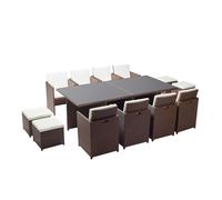 MONACO 12 - Salon de jardin encastrable 12 places fauteuils et poufs en résine tressée marron et blanc