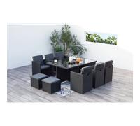 Monaco table et chaises 10 places encastrables en résine noir-gris