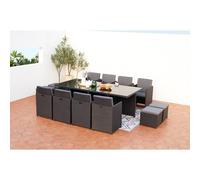 Monaco table et chaises 12 places encastrables en résine noir-gris