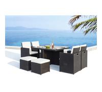 Monaco table et chaises 8 places encastrables en résine noir-blanc
