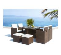 Monaco table et chaises 8 places encastrables résine marron-blanc