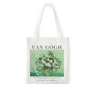 MonaEsquille Van Gogh Sac à provisions en toile de jute imprimé, sac fourre-tout en toile esthétique, sac en tissu imprimé vintage, grand sac à bandoulière pour femme, université, Van Gogh Roses, L