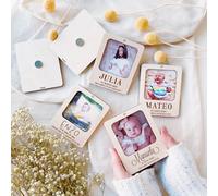 MONAMI - Lot de 10 bonbonnières de baptême et de communion personnalisées en bois. Détail fabriqué artisanalement avec photo.