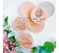 MONAMÍ Miroir en Bois personnalisé diamètre 7 cm différents modèles au Choix pour Mariage, Communion, baptême, Cadeau d'entreprise ou événements.