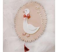 MONAMI - Plaque décorative avec nom pour bébé. Panneau décoratif personnalisé en bois pour la chambre du petit avec une douce oie et trois couleurs de nœud au choix.