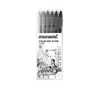 MONAMI PlusPen 3000 Lot de 6 stylos à pigments de précision professionnels à encre noire et grise, fabriqués en Corée, parfaits pour les croquis, les illustrations et les dessins techniques