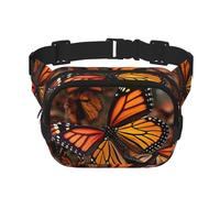 Monarch Sac banane à motif papillons pour femme - Imperméable et réglable - Sac banane tendance et décontracté - Pour la course à pied, l'entraînement, la randonnée, les voyages, noir, taille unique,