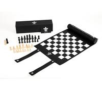 MONARK - Jeu d’échecs de Voyage Pliable en Cuir, échiquier Souple 35 cm, pièces en Bois, Set Portable Premium avec Trousse intégrée, Fabrication Artisanale, 2 Reines incluses