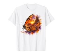 Monarque Papillon Coucher de Soleil Paysage Aquarelle T-Shirt Graphique avec Valeur