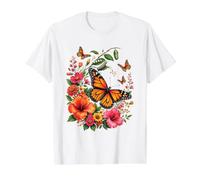 Monarque Papillon Métamorphose Chenille Floral Nature T-Shirt Graphique avec Valeur, Homme, Blanc, L