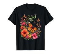 Monarque Papillon Métamorphose Chenille Floral Nature T-Shirt Graphique avec Valeur, Homme, Noir, M