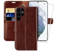MONASAY Etui Coque Galaxy S23 Ultra 5G, Housse Portefeuille Etui en Cuir PU Antichoc Flip Case [Fonction Support] avec Fentes pour Cartes pour Samsung Galaxy S23 Ultra, Marron