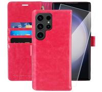 MONASAY Etui Coque Galaxy S23 Ultra 5G, Housse Portefeuille Etui en Cuir PU Antichoc Flip Case [Fonction Support] avec Fentes pour Cartes pour Samsung Galaxy S23 Ultra, Rose Vif