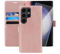 MONASAY Etui Coque Galaxy S23 Ultra 5G, Housse Portefeuille Etui en Cuir PU Antichoc Flip Case [Fonction Support] avec Fentes pour Cartes pour Samsung Galaxy S23 Ultra, Or Rose
