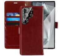 MONASAY Etui Coque Galaxy S24 Ultra 5G, Housse Portefeuille Etui en Cuir PU Antichoc Flip Case [Film de Protection et Protection de la lentille][Fonction Support] avec Fentes pour Cartes,Bourgogne