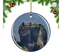 Monastère des Météores en Grèce Ornement Noël Ornements Porcelaine Souvenirs Suspendre pour Maison Fête Vacances 7.3Cm