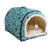 Monbaer Lit pliable auto-chauffant 2 en 1 avec coussin amovible anti-anxiété - Grotte d'hiver chaude pour animal de compagnie - Igloo apaisant pour chiens, chiots, chats (L : 65 x 45 x 40 cm