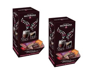 Monbana 2 Coffrets Chocolats Assortis 800 g - Assortiment de 400 Carrés Individuels - 10 Saveurs Chocolat Noir & Lait - Idéal Café, Bureau ou Cadeau