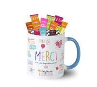MONBANA - Mug Merci et 20 Croustilles et Biscuits | Cadeau pour Remercier les Maîtresses, Atsem & Nounous, Collègues, Soignantes