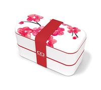 MONBENTO - Bento box MB Original Graphic Blossom - Boîte Repas à Compartiments - Lunch box Hermétique 2 étages - Idéal pour Travail/Ecole - Sans BPA - Made In France - Motif Japonais, Fleurs - Blanc