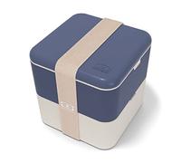 MONBENTO - Bento box MB Square Natural - Grande Boîte Repas à Compartiments - Lunch box Hermétique 2 étages - Idéal pour Travail/Ecole - Made In France - Bleu