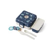 monbento - Boite a Sandwich Enfant Snacky bleu Wolf - Lunch Box Enfant pour Sandwich Entier - Couverts Inclus - Boite a Gouter Personnalisable - Idéal pour École/Pique-niques - Sans BPA - Loup