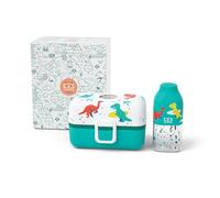 Monbento - Coffret Cadeau Enfant Tresor bleu Dino - Lunch Box Personnalisable 800 ml et Mini Gourde 330 ml Positive S - Idée Cadeau Parfaite pour Noël, Anniversaire - Dinosaures