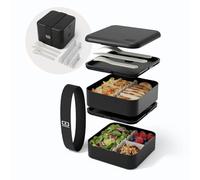 monbento - Lunch Box Adulte Flex Noir Onyx - Boite Repas 1 L 2 Étages Modulable - Bento Compartimenté avec Couverts Inclus - Hermétique & sans BPA - Idéal pour Meal Prep/Bureau