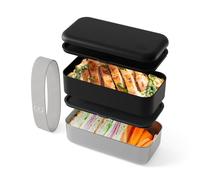 monbento - Lunch Box Adulte Sense Original noir Onyx - Boite Repas 1.2 L 2 Étages Métal/Plastique - Bento Inox Hermétique Compatible avec Four & Micro-Ondes - Sans BPA - Idéal pour Meal Prep/Bureau