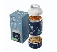 monbento - Lunch Box Enfant Isotherme Handy Bleu Wolf - Boite Repas 500 ml 2 Étages - Bento Inox 2-en-1 Garde au Chaud & Froid - Sans BPA - Idéal pour École/Sorties Scolaires