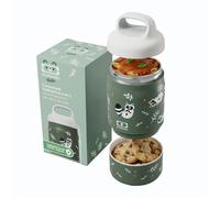 monbento - Lunch Box Enfant Isotherme Handy Vert Raccoon - Boite Repas 500 ml 2 Étages - Bento Inox 2-en-1 Garde au Chaud & Froid - Sans BPA - Idéal pour École/Sorties Scolaires