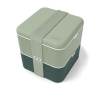 monbento - MB Square Natural Green grand bento vert et crème Made in France- Lunch box hermétique 2 étages - Boîte repas idéale pour le travail/école - sans BPA - durable et sûre