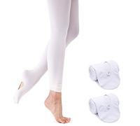 Monbessi Collant Danse Classique Fille Convertible pour Ballet Yoga Gymnastique Enfants Femmes Adulte (L, Blanc -2 Paires)