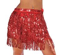 Monbessi Jupe Paillette pour Danse du Ventre Mignon Jupe Danse pour Femmes et Filles Festival de Danse (Rouge)