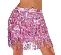 Monbessi Jupe Paillette pour Danse du Ventre Mignon Jupe Danse pour Femmes et Filles Festival de Danse (Rose)