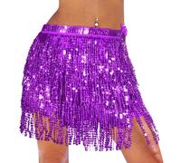Monbessi Jupe Paillette pour Danse du Ventre Mignon Jupe Danse pour Femmes et Filles Festival de Danse (Violet)