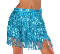 Monbessi Jupe Paillette pour Danse du Ventre Mignon Jupe Danse pour Femmes et Filles Festival de Danse (Bleu)