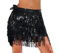 Monbessi Jupe Paillette pour Danse du Ventre Mignon Jupe Danse pour Femmes et Filles Festival de Danse (Noir)