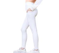 Monbessi Leggings Sport pour Fille Taille Elastique Pantalon de Yoga Fille 5-12 Ans (130, Blanc)