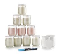 Monboco | lot de 12 Pots de yaourt en verre avec couvercles blancs hermétiques | Fabrication Française | yaourtière & robots (thermomix, cookeo, etc) |142 ML / 125G | Feutre craie effaçable