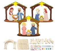 MONCAP 12pcs Maison en Bois Nativité Crèche de Noël en Bois pour Suspension Arbre de Noel Kit de Bricolage Jésus Noel pour Enfant Ornement Nativité pour Décoration Centre de Table Noel Épiphanie