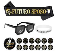 MONCAP 14pcs Adieu de Célibat Gadget Futur Bandeau Futur Marié Bracelet Futur Marié Lunettes de Soleil Époux Broche Épinglettes Ami du Marié - Pour Adieu Célibat Fête Mariage Fiançailles
