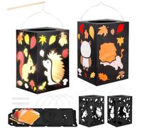 MONCAP 4 Pièce Kit de Bricolage Lanterne pour Enfant Kits de Lanterne de Découpe Papier 3D Lampion Animaux avec Bâton Lanterne Bougie à Suspendre pour Décoration Automne Halloween Thanksgiving Noel
