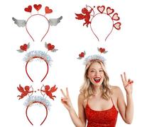 MONCAP 4 Pièces Bandeau Cheveux pour Femme Serre Tete Saint Valentin en Paillettes Serre Tete en Forme de Ange et Cœur Serre-Tete Rouge Noël Cadeau de Noël Filles pour Cosplay Déguisement Take Photos
