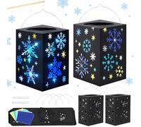 MONCAP 4 Pièces Kit de Bricolage Lanterne pour Enfant Lanterne de Décoration de Noël Matrice de Découpe Lanterne en Flocon de Neige Lanterne en Papier Dure à Suspendre Cadeau de Noël pour Enfants