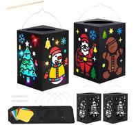 MONCAP 4 Pièces Lanterne de Décoration de Noël Kit de Bricolage Lanterne pour Enfant DIY Lanterne en Papier Découpé Loisir Creatif pour Enfant à Assembler et à Peinture Décoration Nouvel An