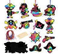 MONCAP 48 pièces pirates bricolage enfants pirates images à gratter enfants pirates papier à gratter pirates créatif bricolage pirates kit pour fille garçon fête pirate anniversaire enfant cadeau fête
