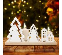 MONCAP 7pcs Porte-Bougies de Noël Support Bougies de Sapin de Noël Lanterne à Bougie en Bois Photophore Bougie de Noël pour Décoration Table Fenêtre Cheminée Étagère Table de Chevet Cadeau de Noel